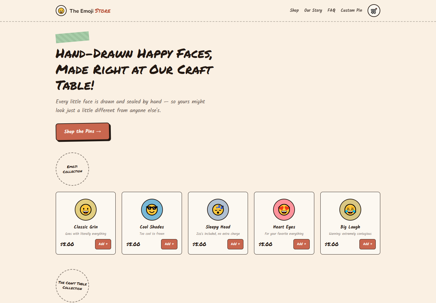 Emoji Pin Store website homepage